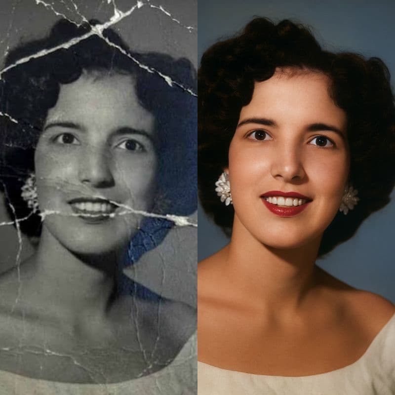 Antes e depois de uma restauração real feita pela FotoRenovada